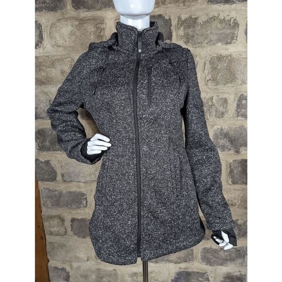 HFX Halifax High Performance Hooded Luna Black Gray Knit Full Zip‎ Jacket - Picture 1 of 16